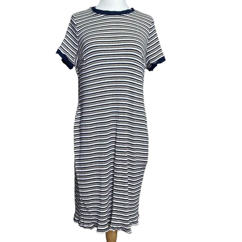 ModCloth 3X Striped Ribbed T-Shirt Dress Navy Gold White Ringer Neck Plus Size